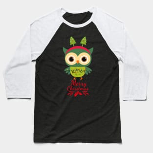 Cute Green Christmas Owl Baseball T-Shirt